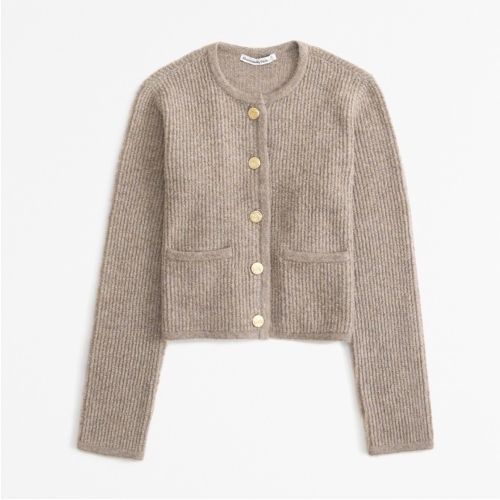 Collarless Cardigan Sweater
